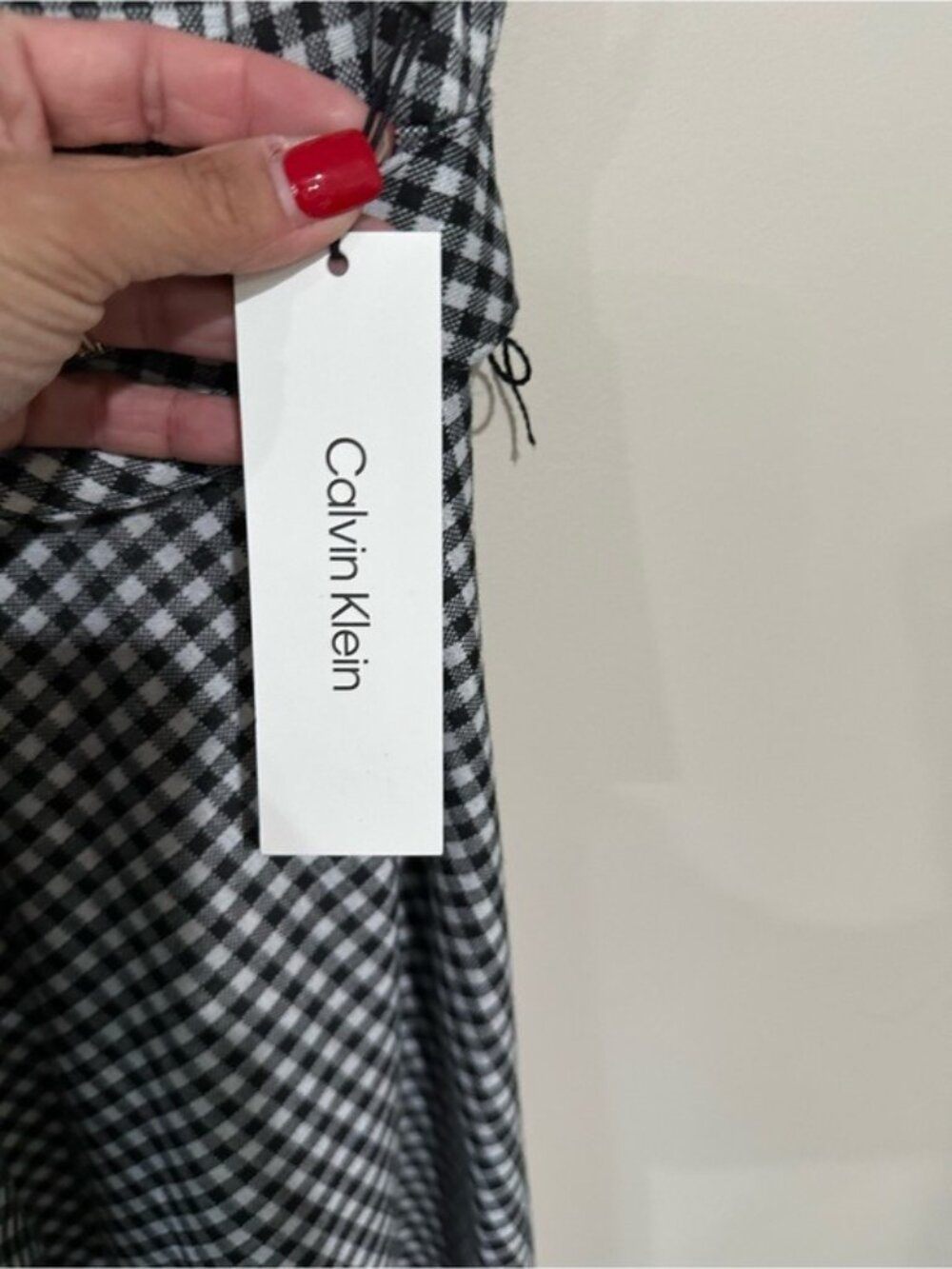 Calvin Klein Gingham Midi Dress Black White Tie Waist Size 6 Cottagecore - Picture 8 of 12